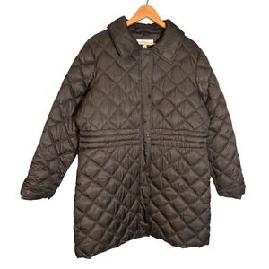 Liz Claiborne Grey Brown Quilted Puffer Jacket Cinched Waist Coat XL